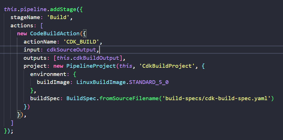 下記のコードでBuildステージを定義してPipelineに付けます。