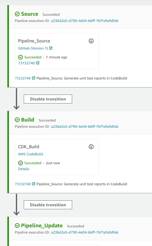 CodeBuildの成功状態になったことを待ちます。