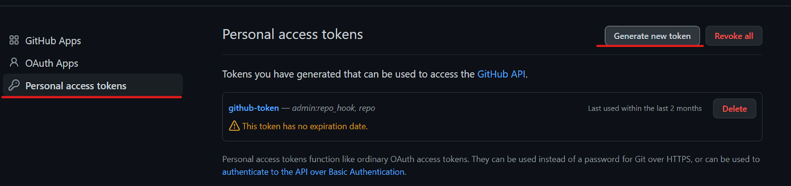 Personal access tokens