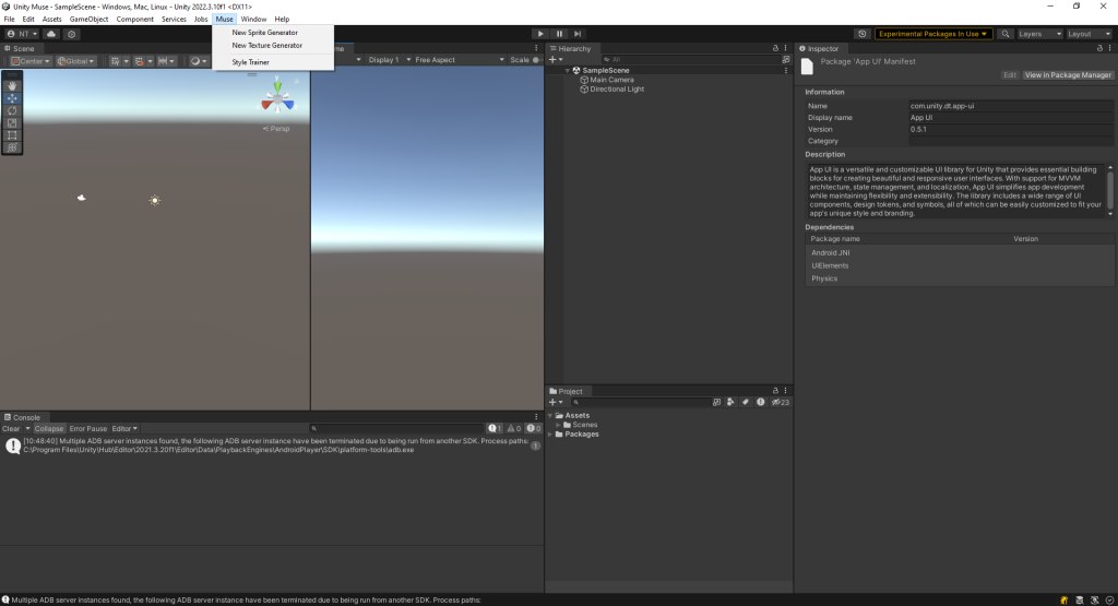 Muse được thêm vào Unity Editor