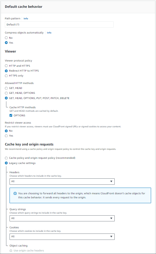 Default cache behavior