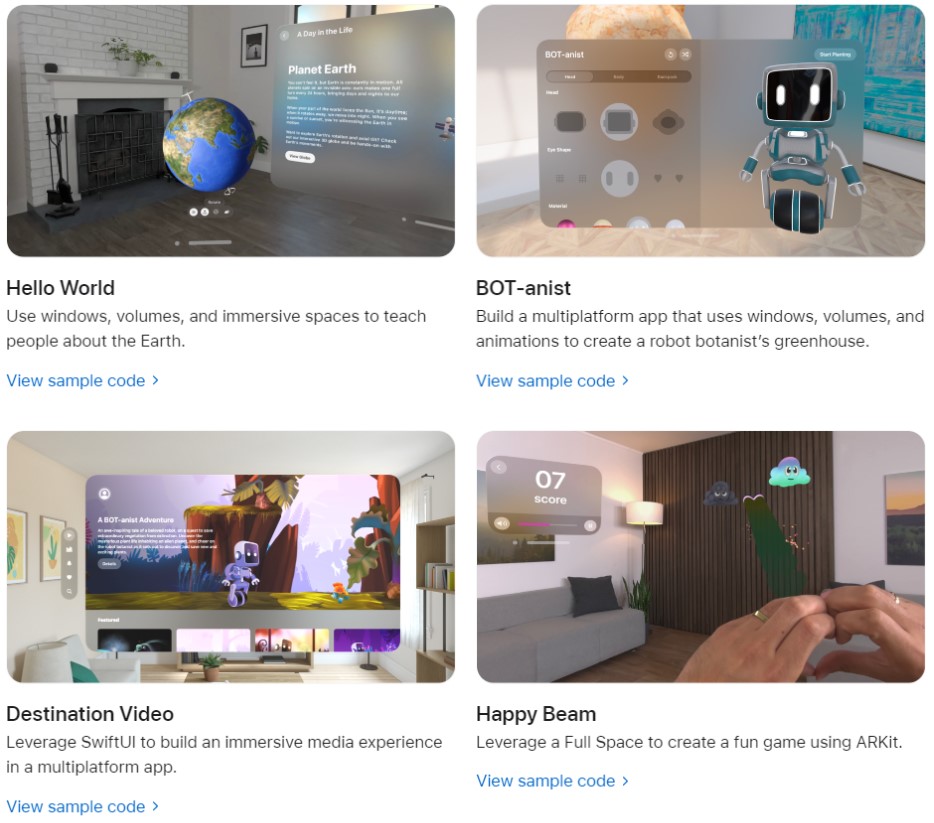 Apple visionOS cung cấp nhiều sample kèm source code để các developer có thể lam quen nhanh chóng