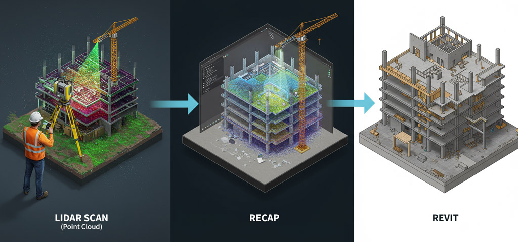 LiDAR点群→ReCap→Revitで劇的効率化！従来測量が数週間→数時間に短縮する方法