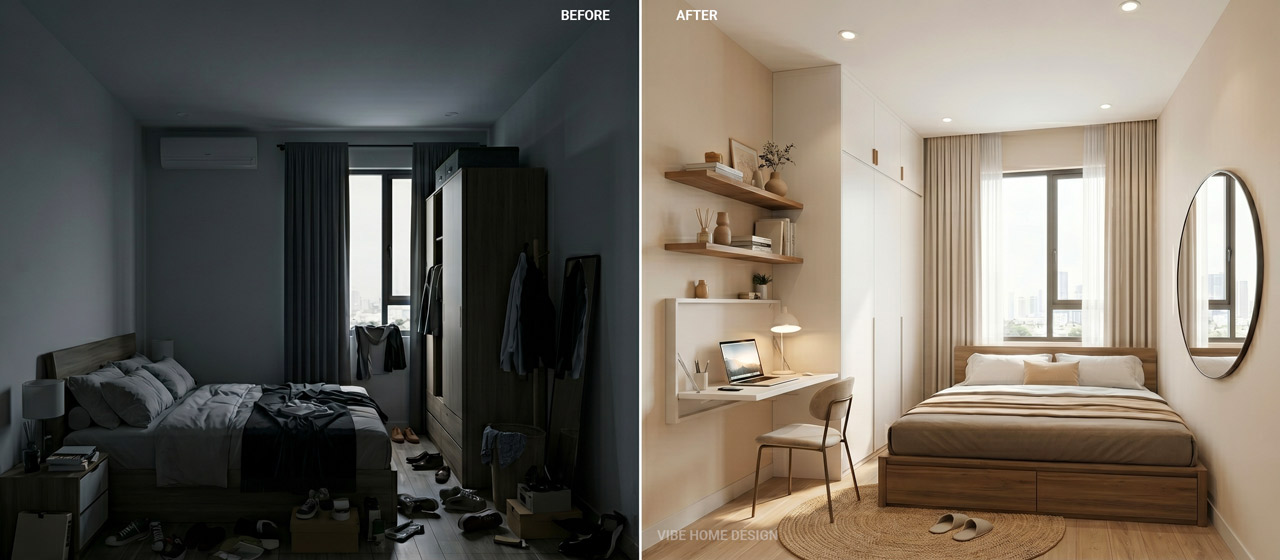 Phòng Ngủ Nhỏ chỉ 9m² cũng có thể biến rộng không tưởng nếu ban biết "Thiết kế"