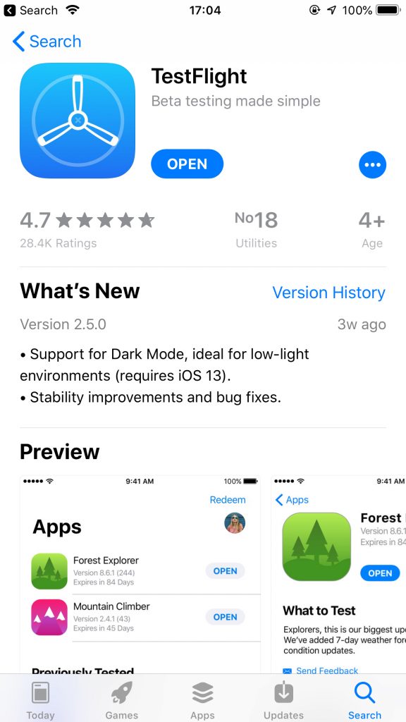 Ứng dụng TestFlight trên AppStore