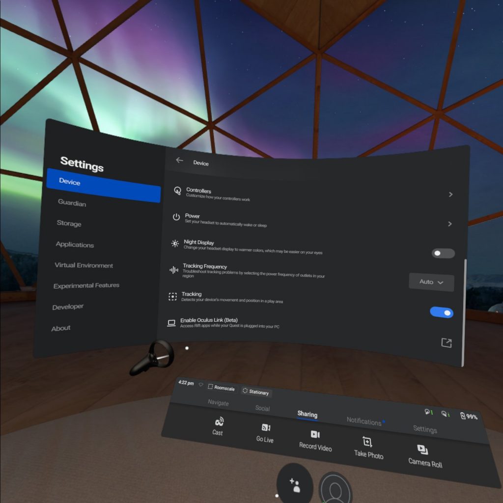 Vào thiết bị Oculus Go/Oculus Quest chọn Settings, ở phần Device chọn Enable Oculus Link (Beta).