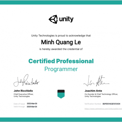 ONETECH ASIA - Unity Certified Professional Programmer 2022