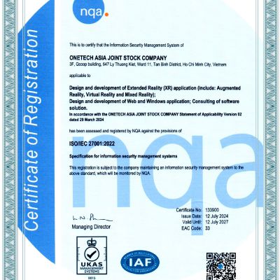 OneTech Asia đạt chứng nhận ISMS - ISO/IEC 27001:2022